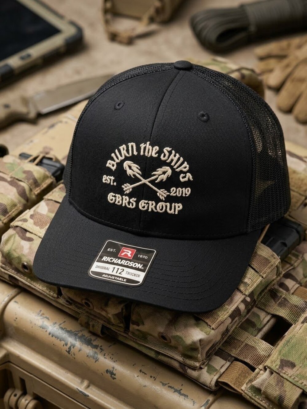 Retro Burn The Ships Hat Tactical Arrow Blackout Richardson 112 Snapback Cap USA